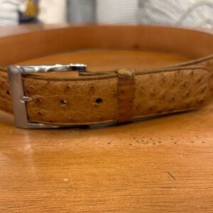 Men’s genuine ostrich, leather belt tan/ size 36.